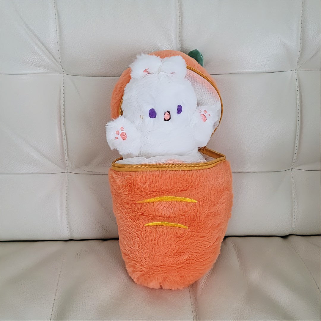 bunny plushie inside a carrot plushie